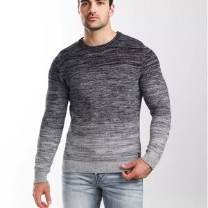 Jack & Jones Sweater Men's L Black Gray Ombre Thomas Knit Crew Neck Marled